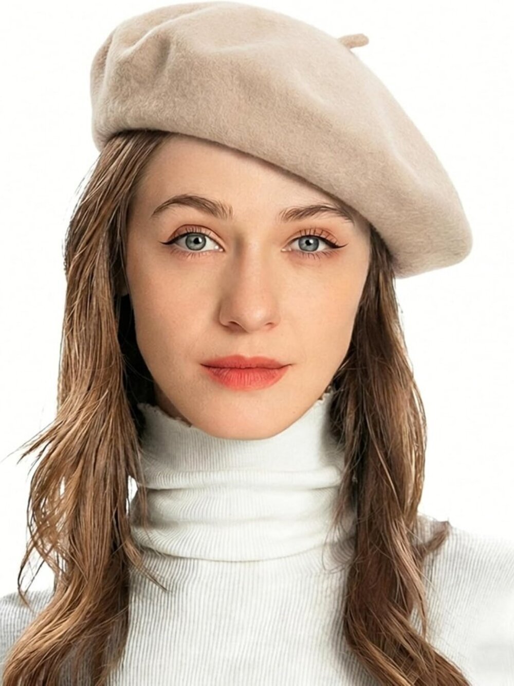 Women's Wool French Beret Hat Comfortable Solid Color Soft Beret Cap Beige